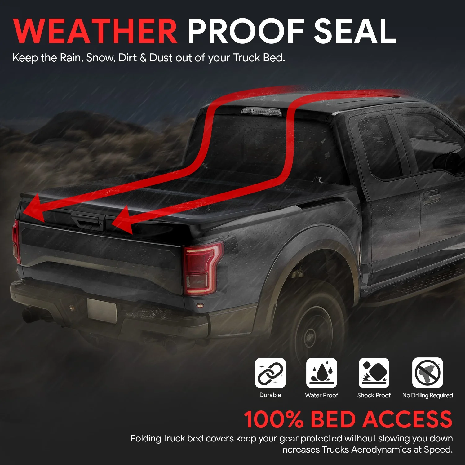 5.8Ft Bed Low Profile Tri-Fold Hard Tonneau Cover<br>19-25 Chevy Silverado 1500, GMC Sierra 1500 - Image 4