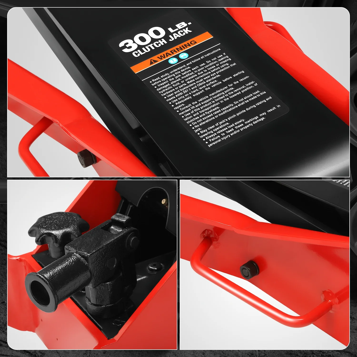 300lbs Capacity 4 Swivel Casters Clutch Jack<br>Lifting Range From 11.3-38.6 in. - Image 6