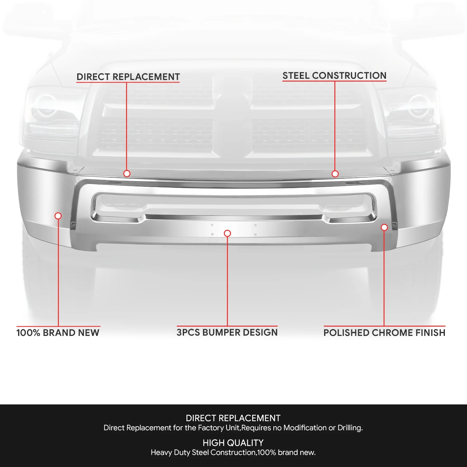 Modular Style Front Bumper w/o Fog Light Cutouts<br>10-18 Dodge Ram 2500 3500 - Image 2
