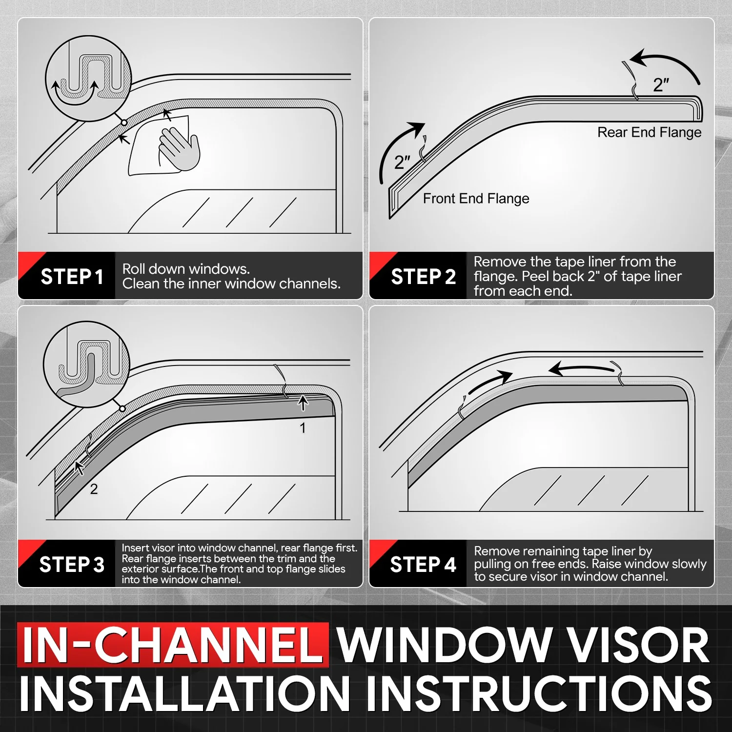 4Pcs Window Visors Guard Deflector<br>17-26 Ford F-250 F-350 F-450 Super Duty Crew Cab - Image 4