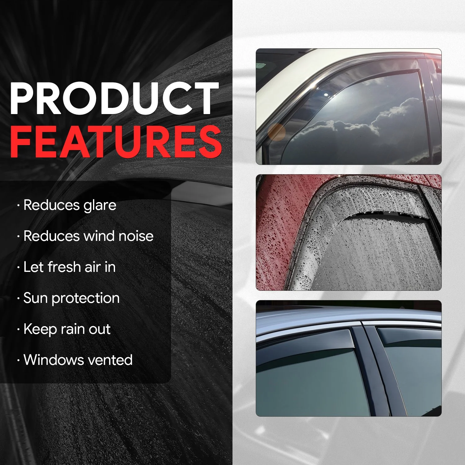 4Pcs Window Visors Guard Deflector<br>17-26 Ford F-250 F-350 F-450 Super Duty Crew Cab - Image 5