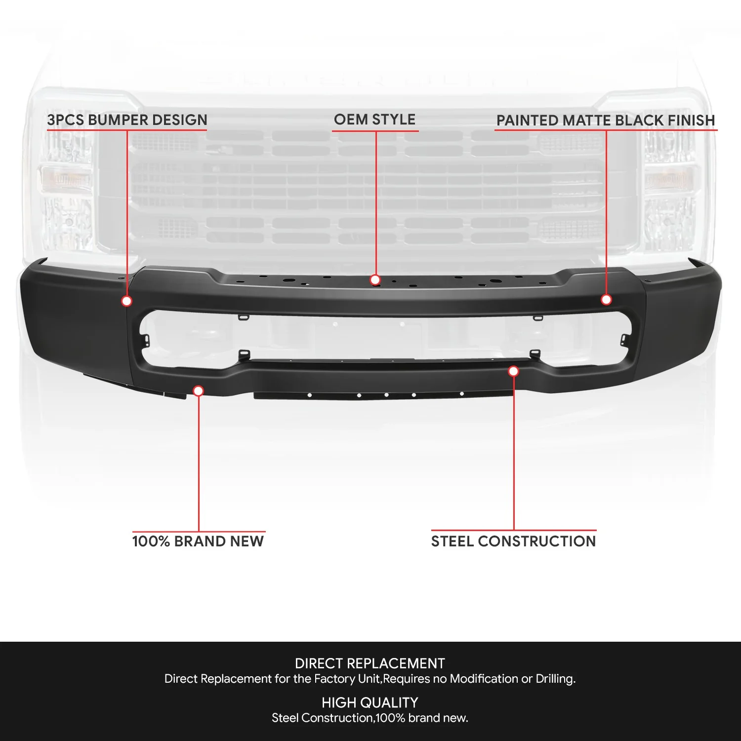 Modular Style Front Bumper w/ Adaptive Cruise Control<br>23-26 Ford F-250 F-350 Super Duty - Image 2