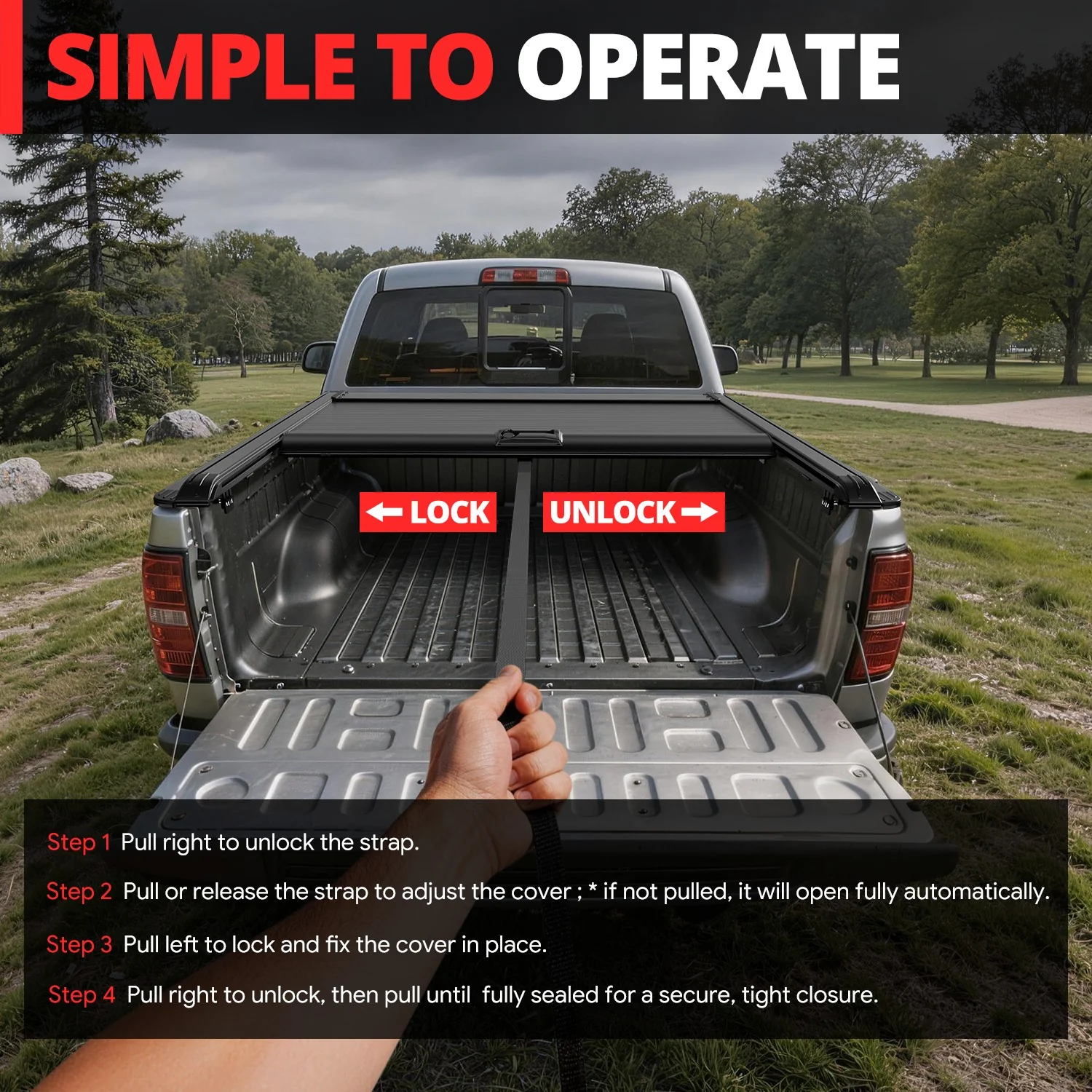 4.5Ft Bed Retractable Tonneau Cover<br>22-26 Ford Maverick - Image 6