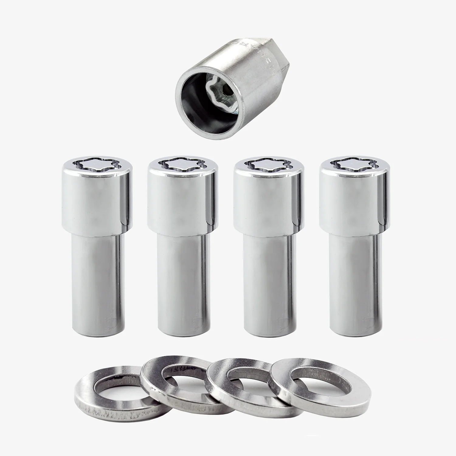 4-pack X-Long Shank Seat Exposed Wheel Lock Nuts <br> 1/2-20 Thread, 3/4 & 13/16in Dual Hex x 2.165in L