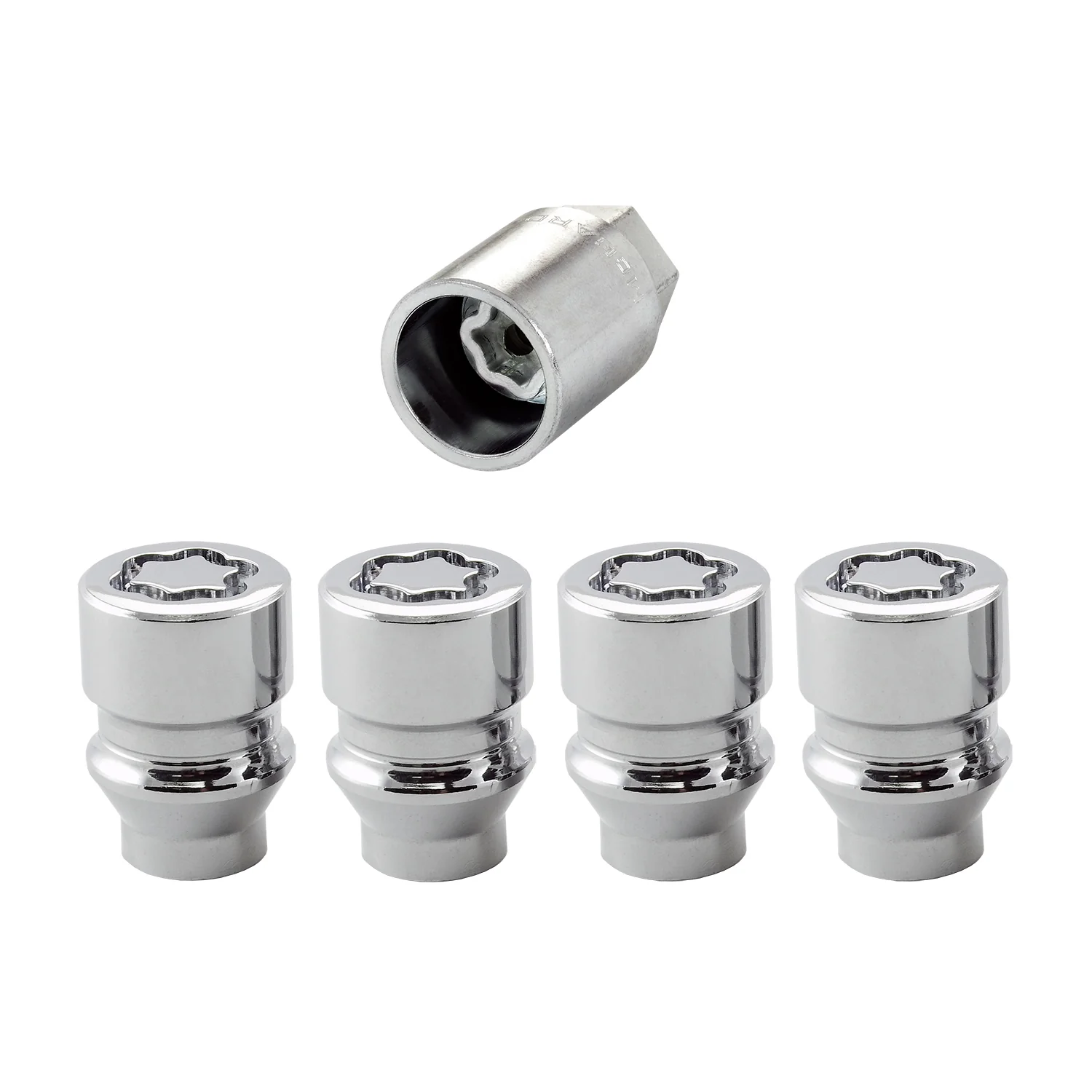 4-pack Cone Seat Exposed Style Wheel Locks <br> M12 x 1.5 Thread, 19 & 21mm Dual Hex x 1.375in L