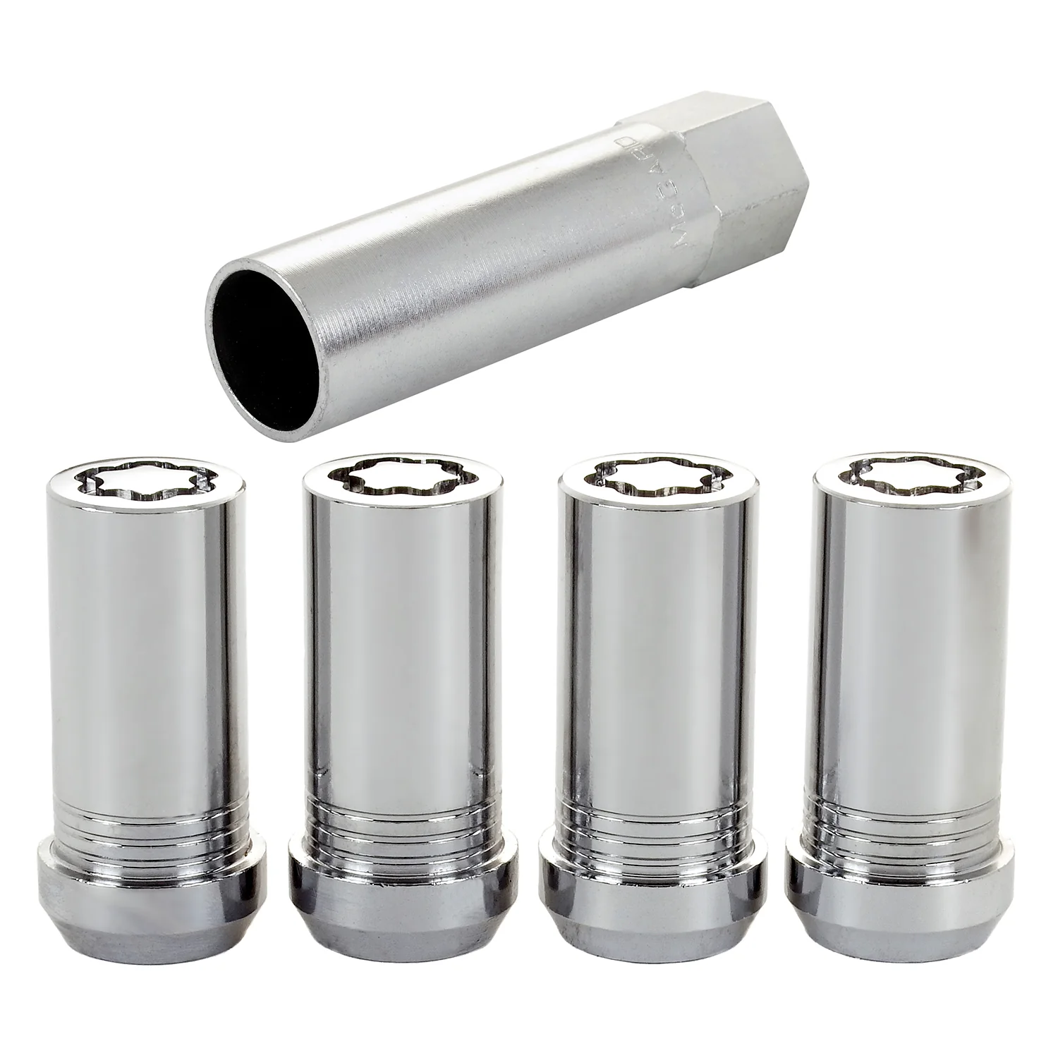 4-pack Tuner Style Cone Seat Wheel Locks <br> M14 x 1.5 Thread, 1in Hex x 1.935in L