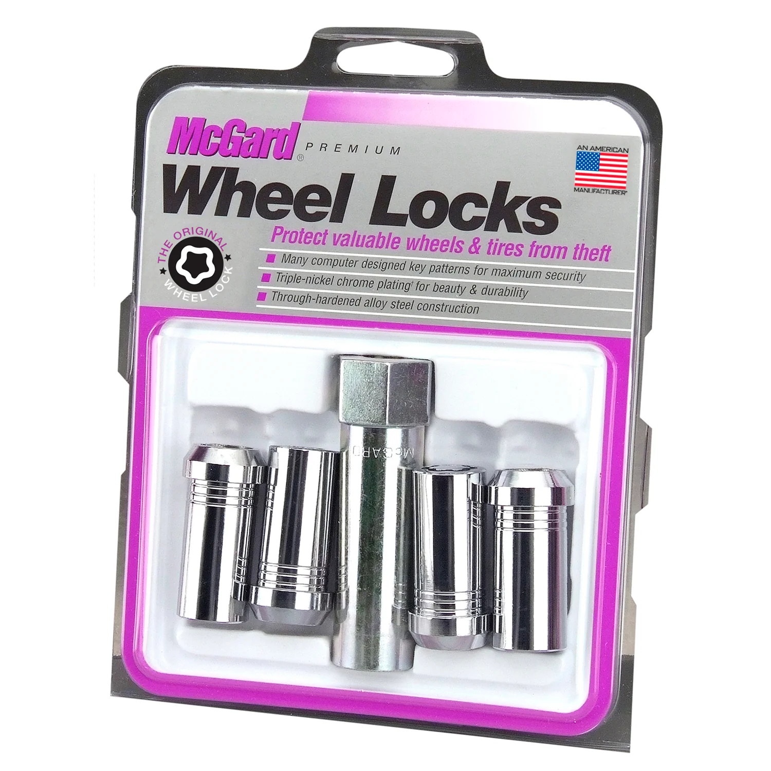 4-pack Tuner Style Cone Seat Wheel Locks <br> M14 x 1.5 Thread, 1in Hex x 1.935in L - Image 3