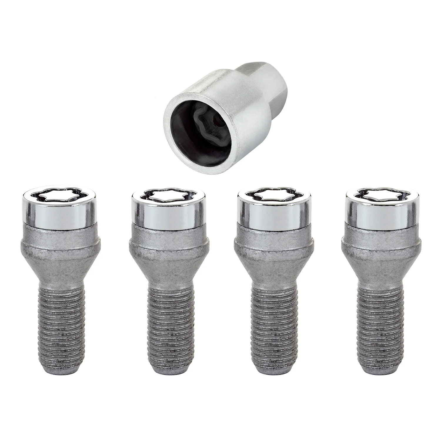 4-Pack Cone Seat Wheel Lock Bolts <br> M14 x 1.25, 17mm Hex, 27.3mm Shank Length