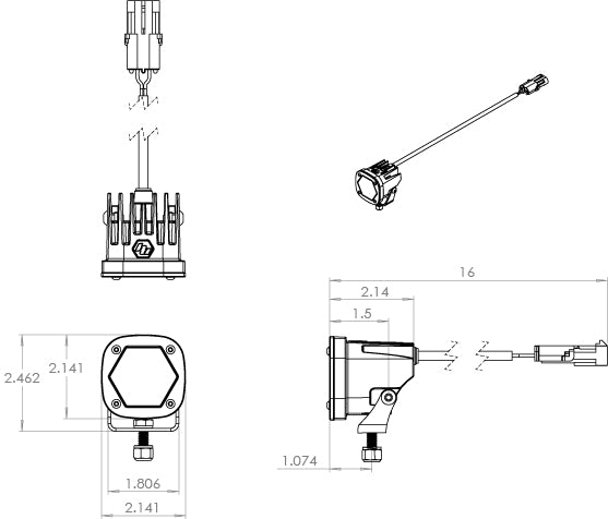 S1 Spot LED Light w/ Mounting Bracket Single <br> Length 2.1in X Depth 2.1in X Height 2.1in - Image 2