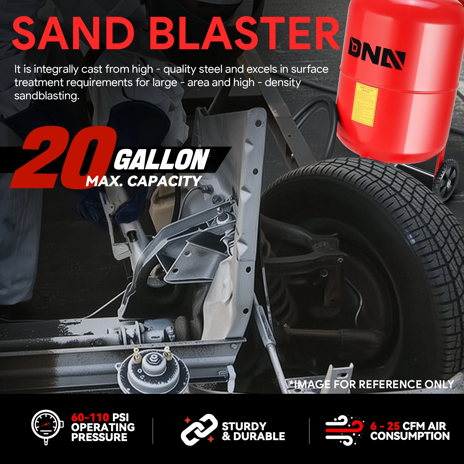 60-110 psi 20 Gallon Sand Blaster w/4 Ceramic Nozzles<br>Sandblaster Air Compressors - Image 2