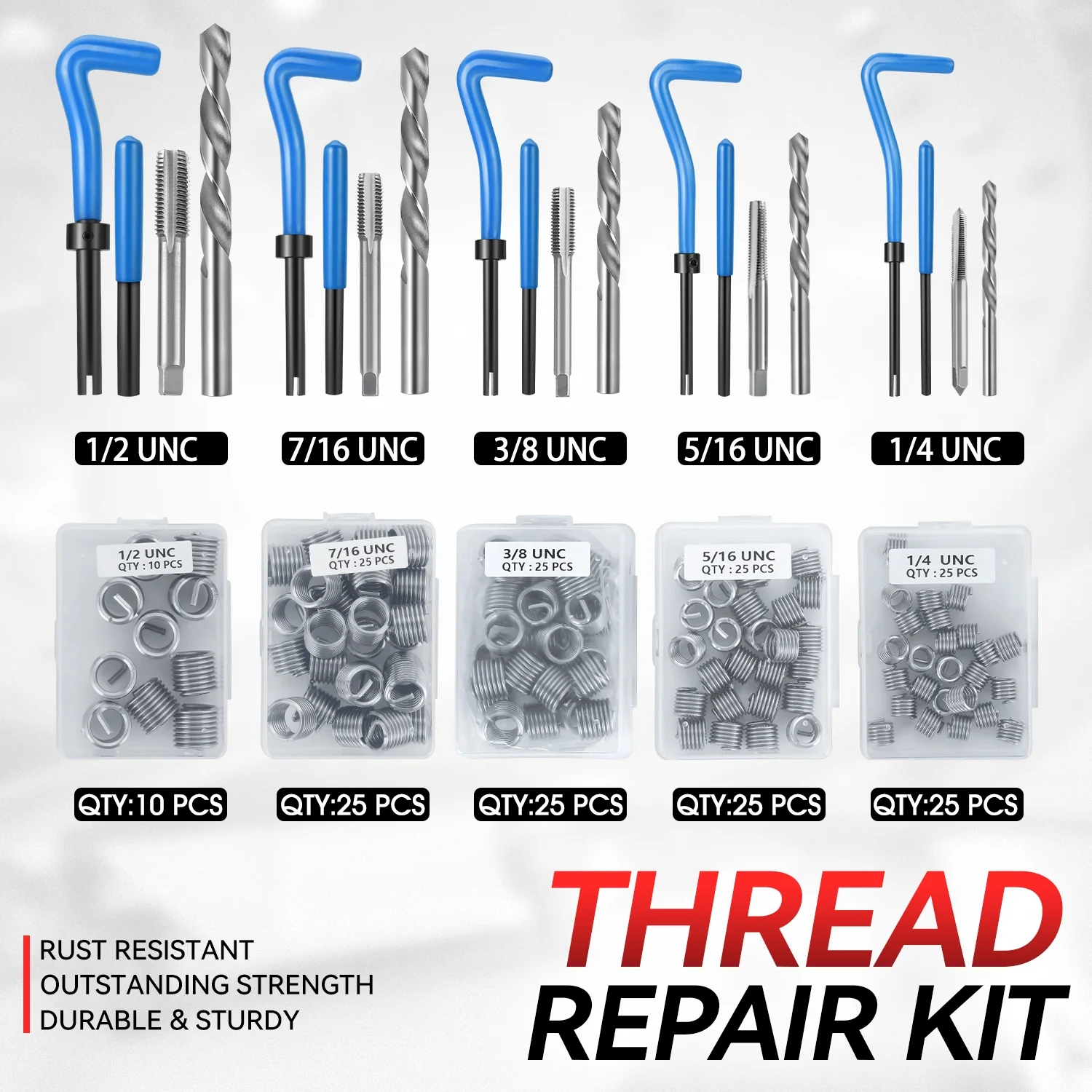261Pcs Helicoil Type Thread Repair Kit Set <br>Rethread Stripped Metric w/Heavy Duty Plastic Case - Image 2