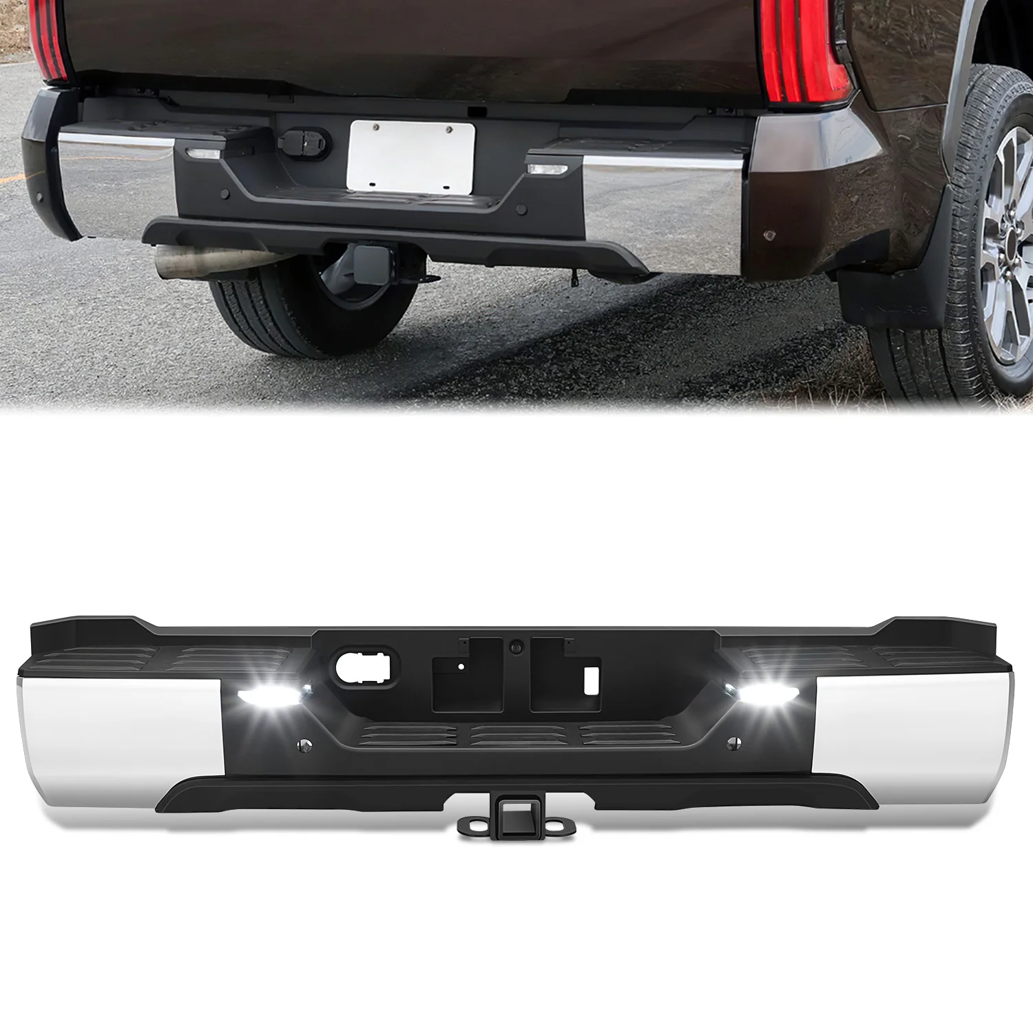 Polished Chrome Rear Bumper w/Parking Sensor Holes<br>22-26 Toyota Tundra