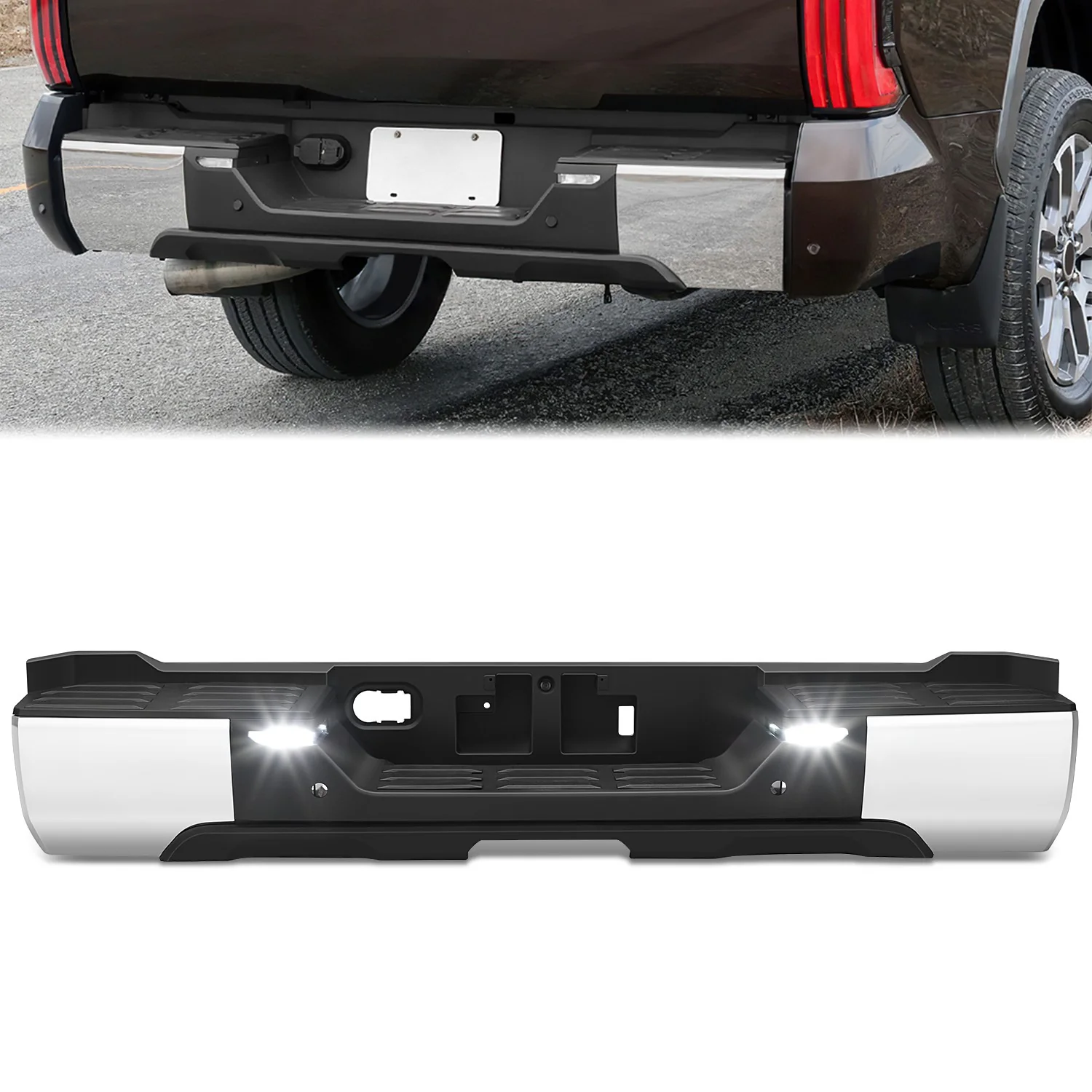 Chrome Rear Bumper w/o Tow Package w/Park Sensor Holes<br>22-26 Toyota Tundra
