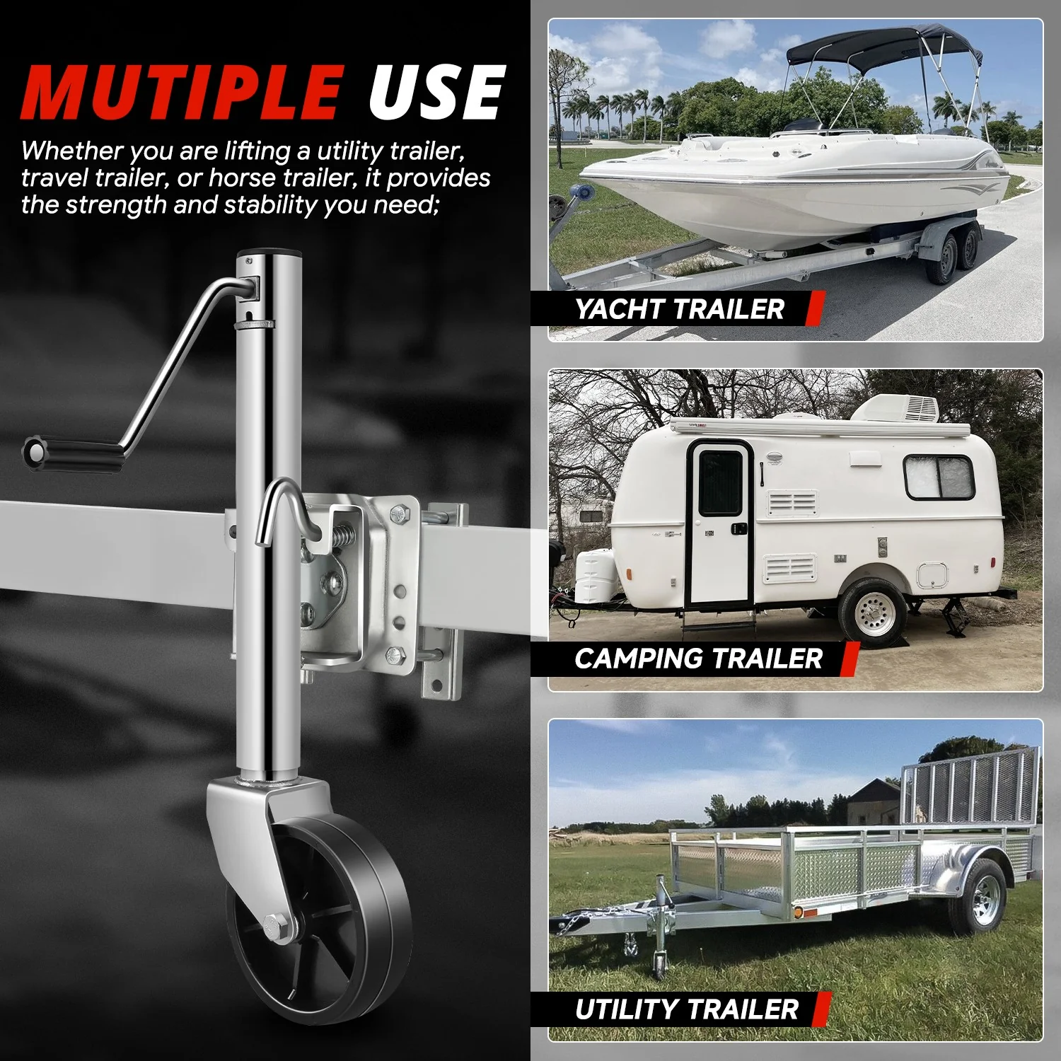 1000LBS Dual Wheel Tongue Trailer Tongue Jack<br>Lifting RangeTo Be 12.6-22.8 in. - Image 6