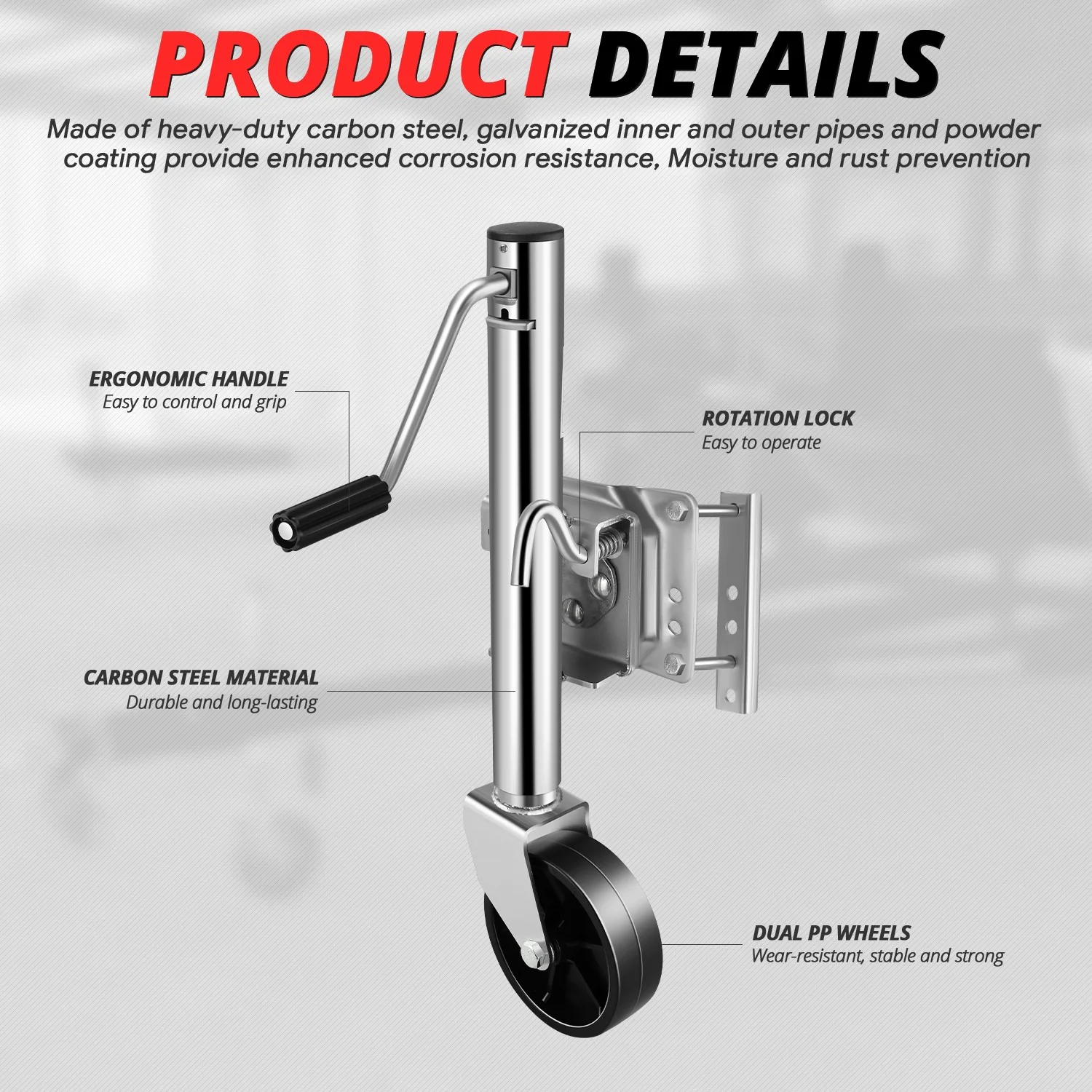1000LBS Dual Wheel Tongue Trailer Tongue Jack<br>Lifting RangeTo Be 12.6-22.8 in. - Image 7